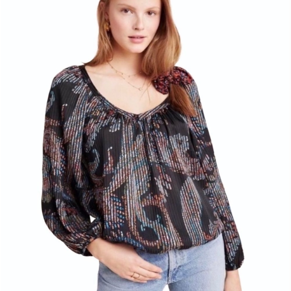 Anthropologie Maeve Madeira Peasant Paisley Blouse